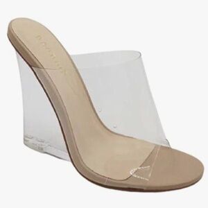 Elegant Tan and Clear Wedge Sandals